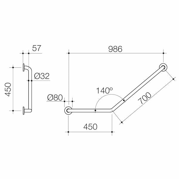 Caroma Care Support Grab Rail - 140 Degree Angled 450x700 RH