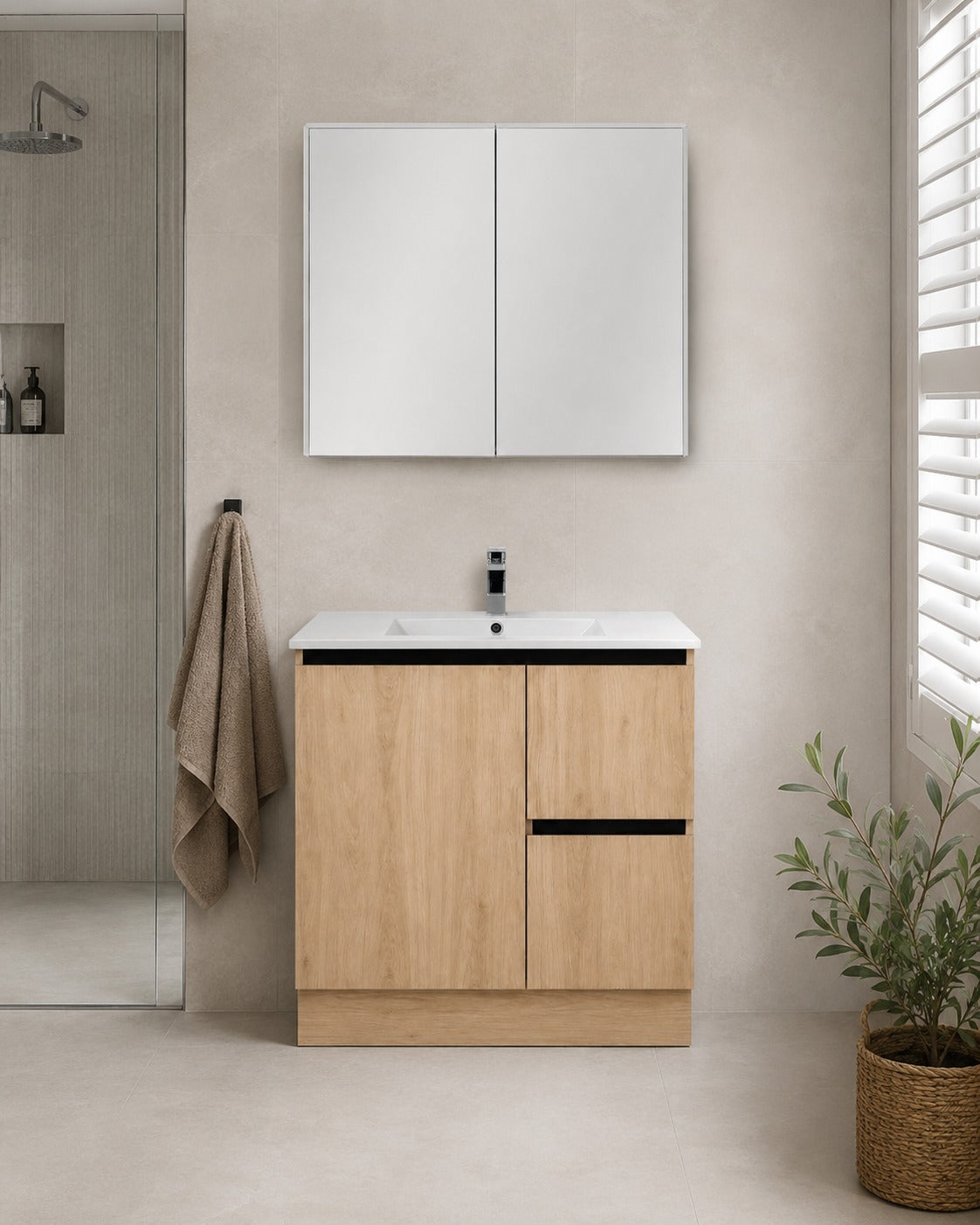 COMPLETE BATHROOM PACKAGE - EXON RANGE BRUSHED NICKEL WITH NUTRO FREE STANDING VANITY