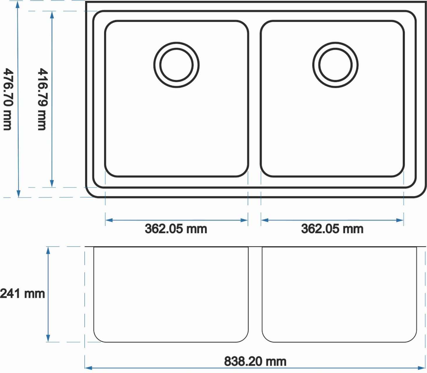 Black Kitchen Sink Granite Stone Under Mount Double Bowls | 838 x 476 x 241 mm