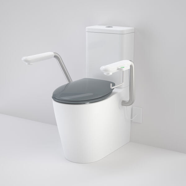 Caroma Care 660 Cleanflush WFCC Easy Height BI Suite with Nurse Call Armrests Left and Caravelle Double Flap Seat
