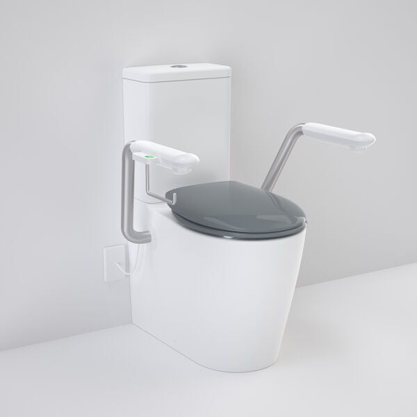 Caroma Care 660 Cleanflush WFCC Easy Height BE Suite with Nurse Call Armrests Right and Caravelle Double Flap Seat