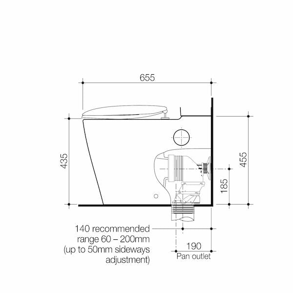 Caroma Care 660 Cleanflush Wall Faced Close Coupled Easy Height BI Pan with Armrest Holes
