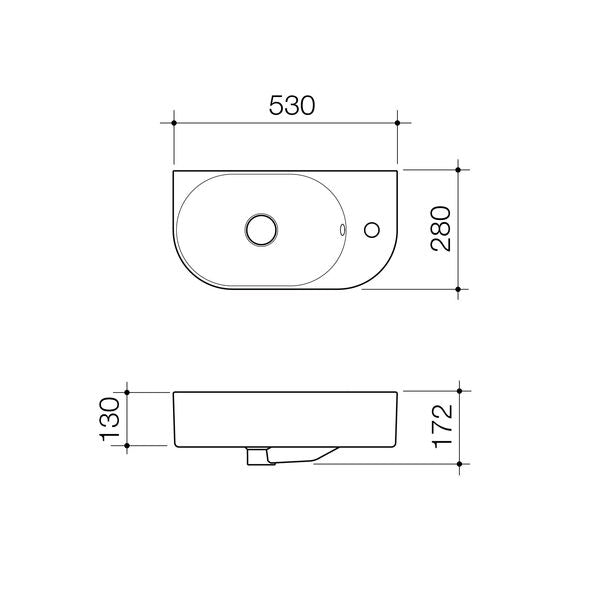 Caroma Liano II Hand Wall Basin (1 Tap Hole) (with Overflow)