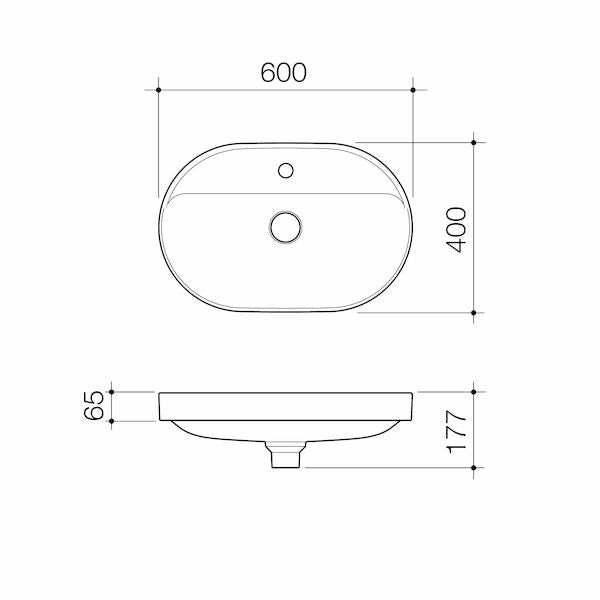 Caroma Liano II 600mm Pill Inset Basin with Tap Landing (1 Tap Hole) 