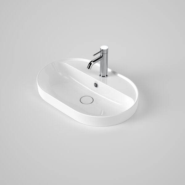 Caroma Liano II 600mm Pill Inset Basin with Tap Landing (1 Tap Hole) (with Overflow)