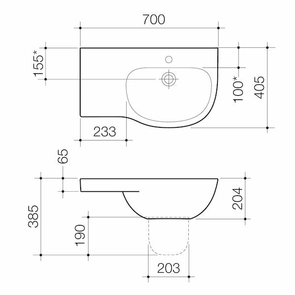 Caroma Care 700 Wall Basin with Right Hand Shelf (with GERMGARD®) - 0TH