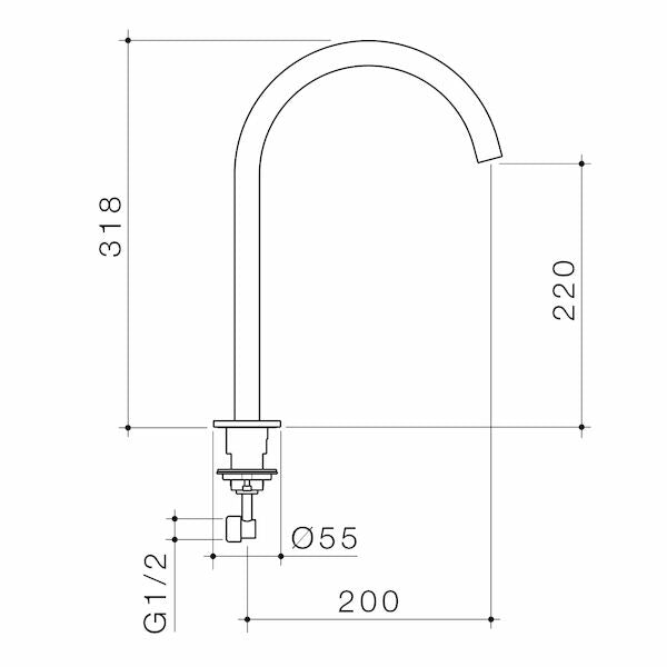 Caroma Liano II Hob Swivel Outlet 200mm - Lead Free