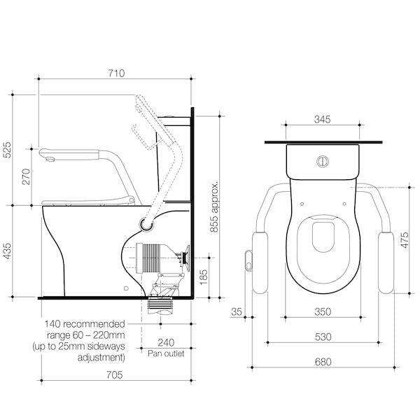 Caroma Opal® Cleanflush Easy Height WFCC Suite with Single Flap Seat and Nurse Call Armrest Right