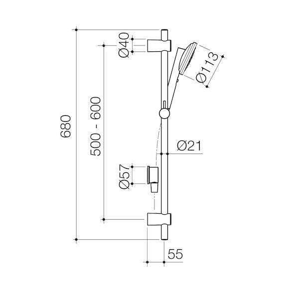 Caroma Urbane® II Rail Shower dimensions