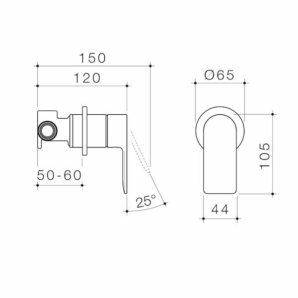 Caroma Urbane® II Bath / Shower Mixer - Round Cover Plate dimensions