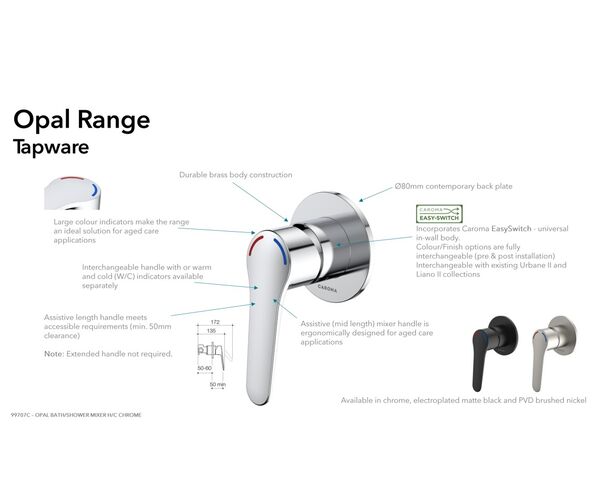 Caroma Opal® Bath/ Shower Mixer H/C