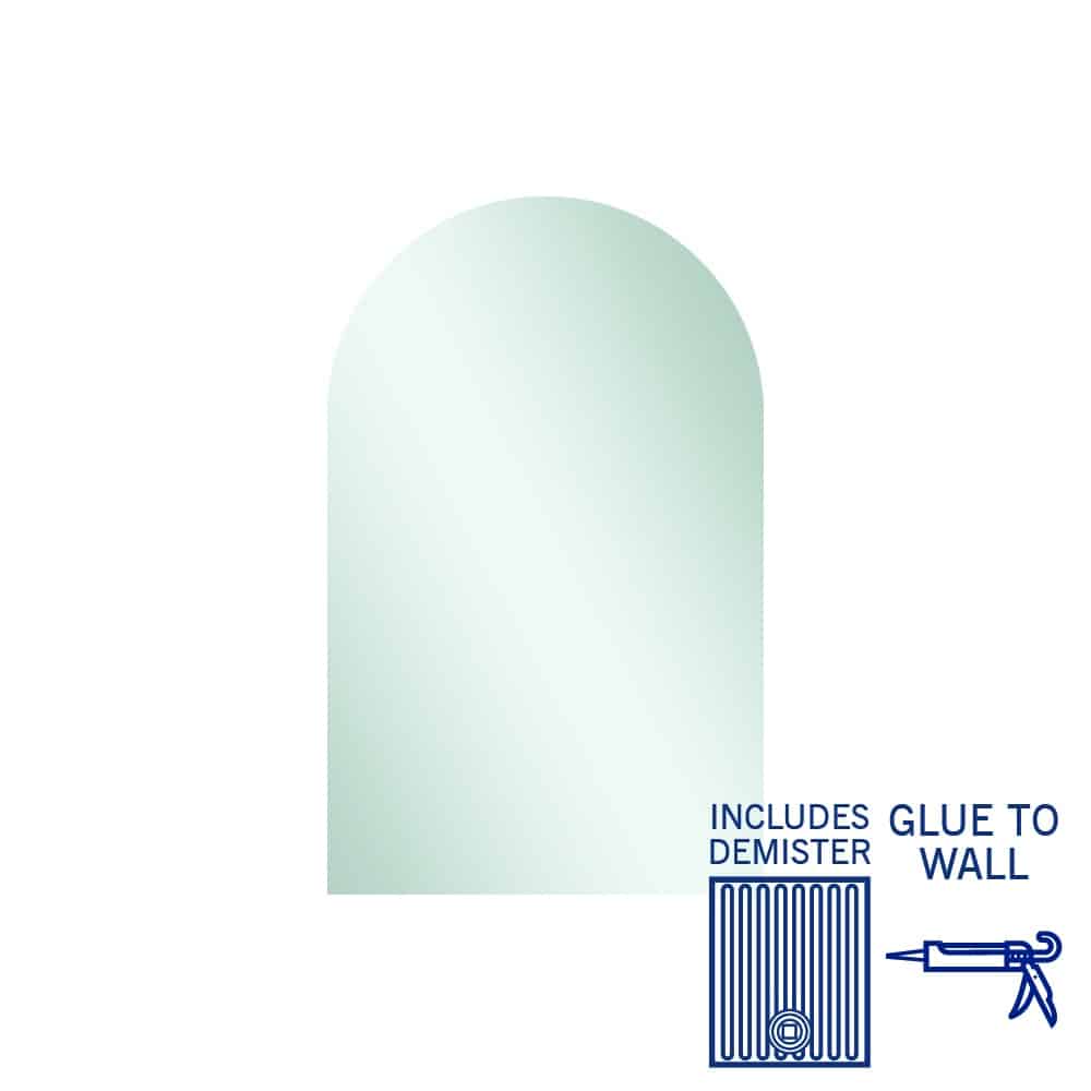 Aspen Polished Edge Arch Mirror Glue-to-Wall and Demister