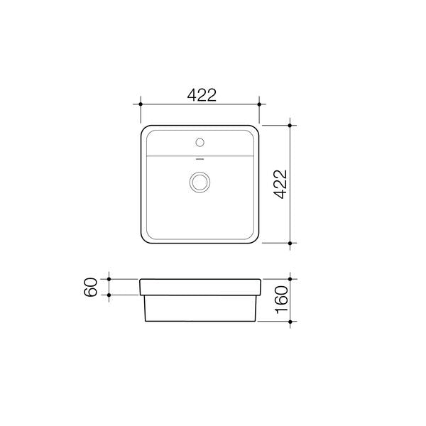 Stylus Basis Inset Basin - Square - 1 tap hole