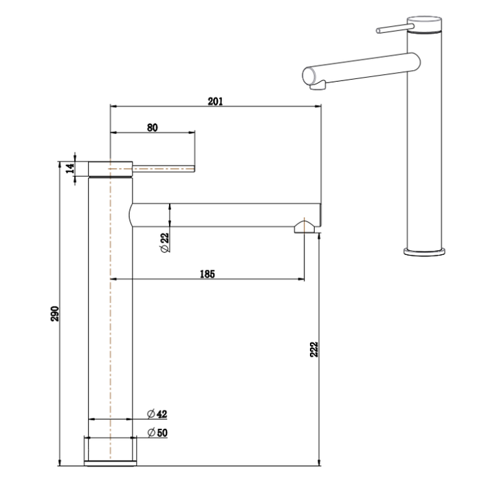 Bella Vista Mica Tall Basin Mixer Straight
