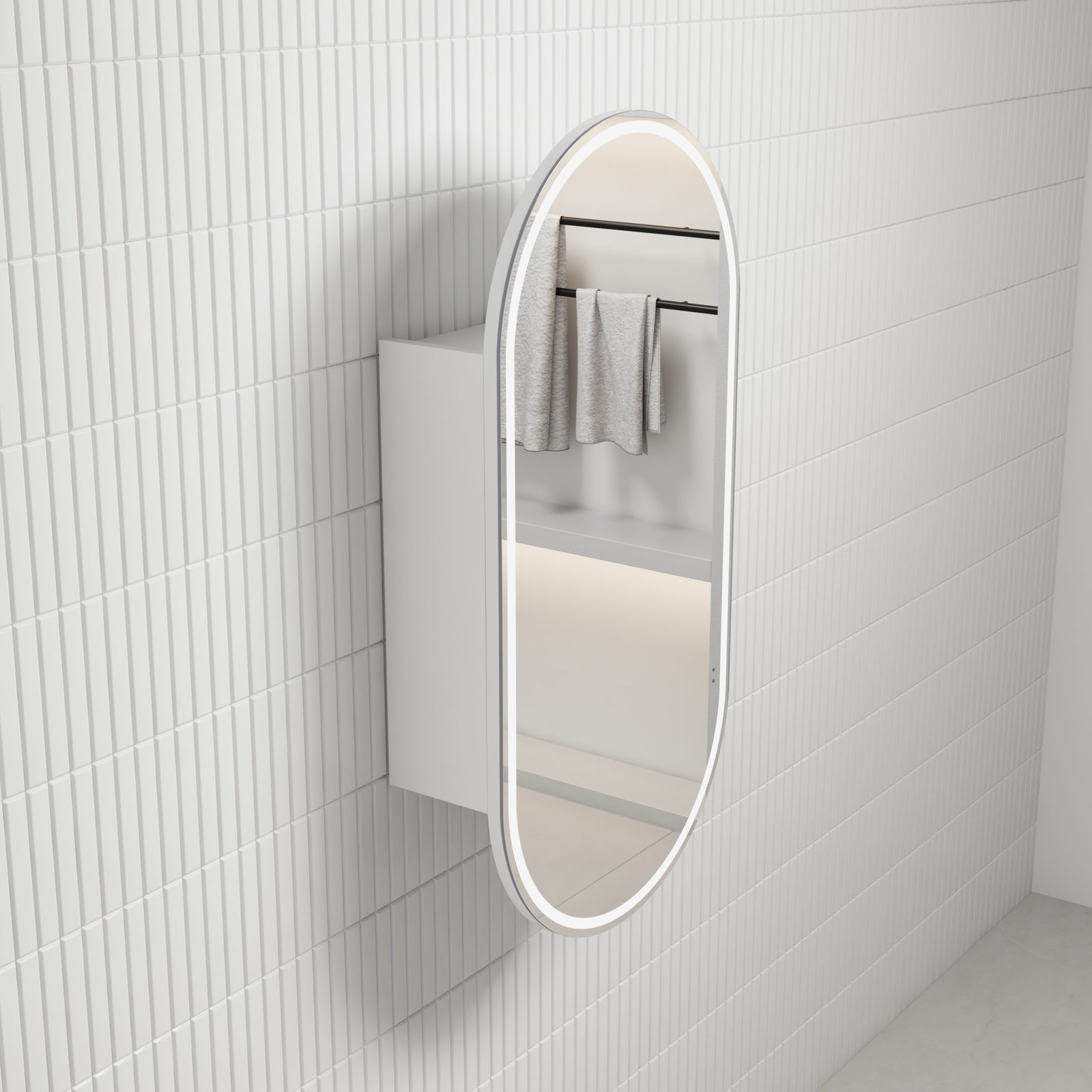 Aulic Beau Monde Oblong LED Shaving Cabinet Matte White Frameless