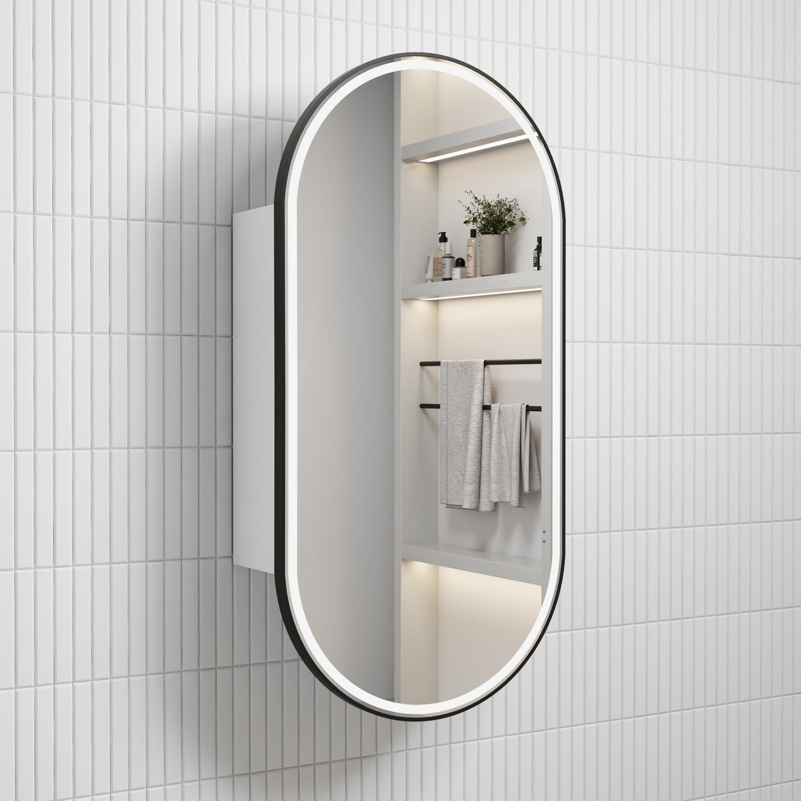 Aulic Beau Monde Oblong LED Shaving Cabinet Matte White Matte Black