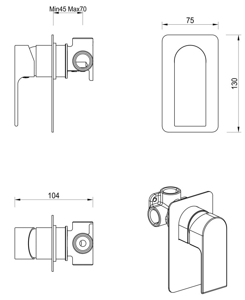 Bella Vista Beki Shower Mixer - Square Plate - TRIM KIT ONLY