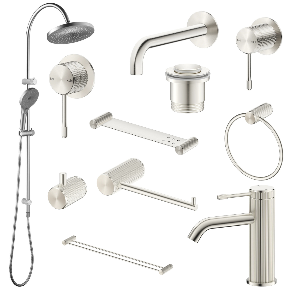 Bella Vista Mica Fluted 9-Piece Bathroom Package | Brushed Nickel