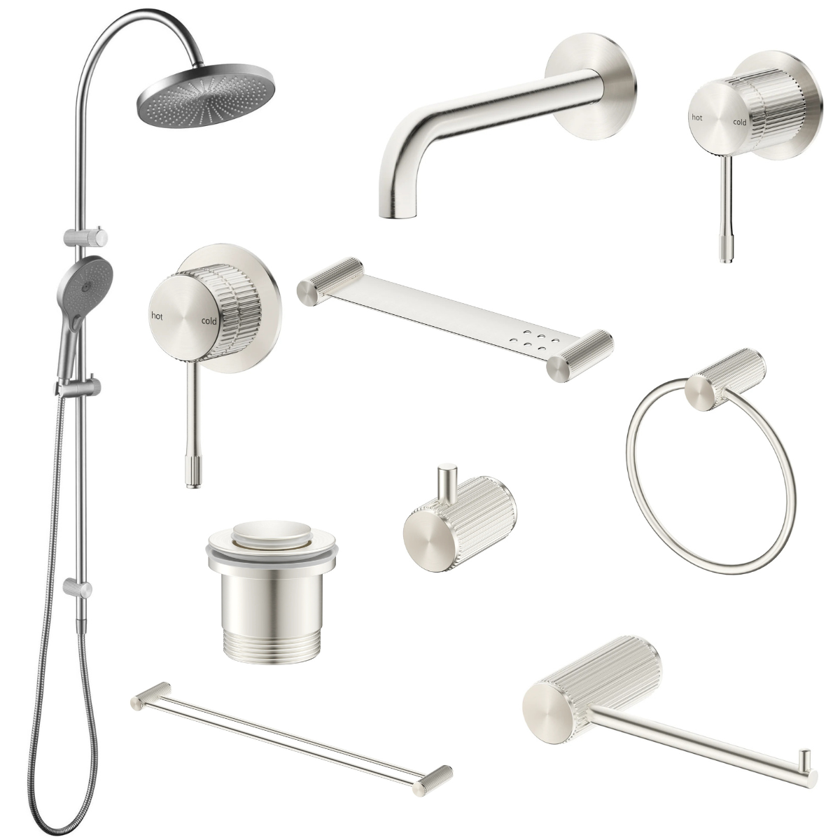 Bella Vista Mica Fluted 9-Piece Bathroom Package | Brushed Nickel