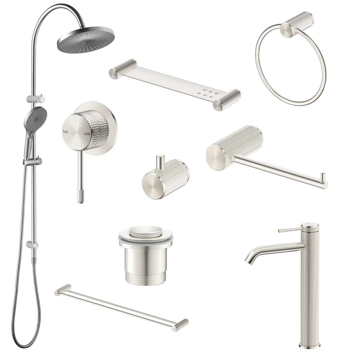 Bella Vista Mica Fluted 9-Piece Bathroom Package | Brushed Nickel