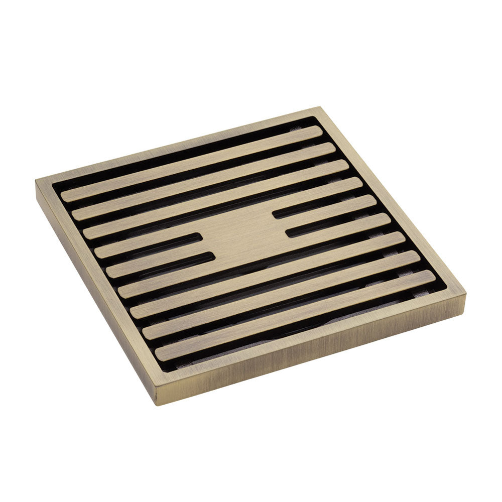 Fienza Square Slim Grate Floor Waste, 88mm Outlet - Antique Brass