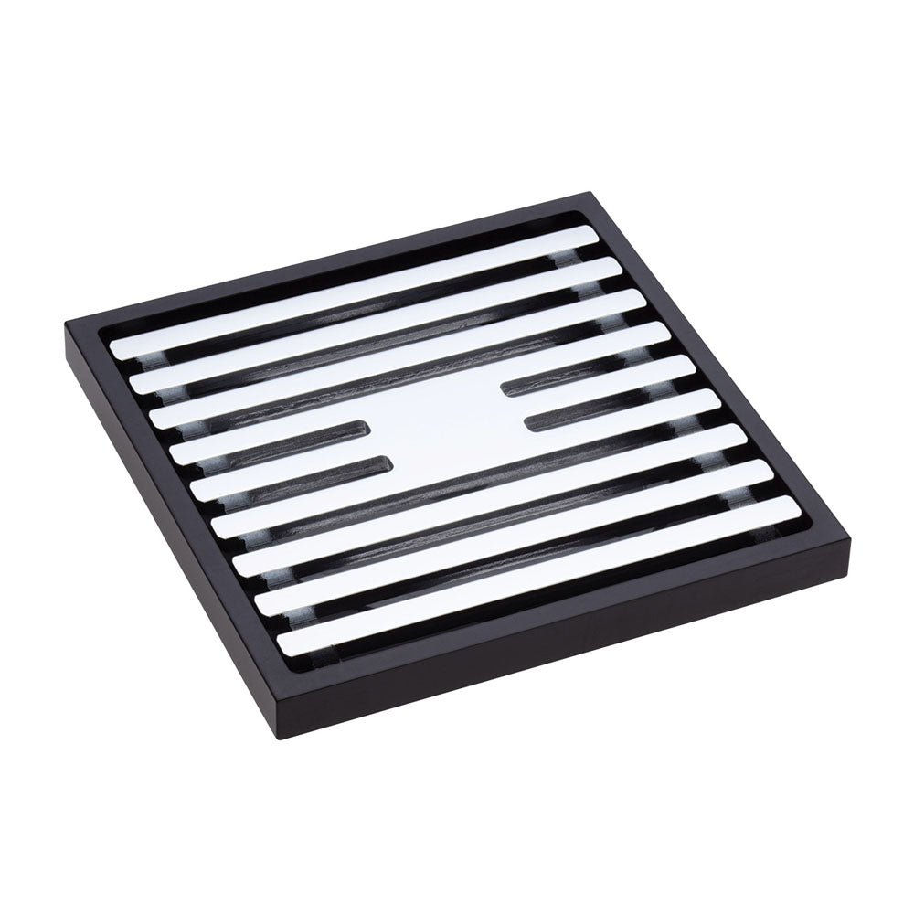 Fienza Square Slim Grate Floor Waste, 88mm Outlet - Matte Black & Chrome