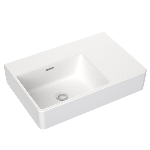 Clark Square Wall Basin Right Hand Shelf 600mm (No Tap Hole)