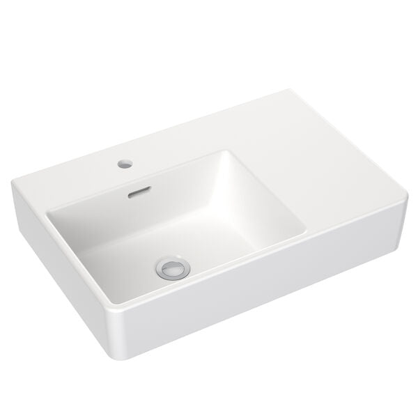 Clark Square Wall Basin Right Hand Shelf 600mm (No Tap Hole)