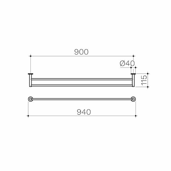 Clark Round Double Towel Rail 900mm - Matte