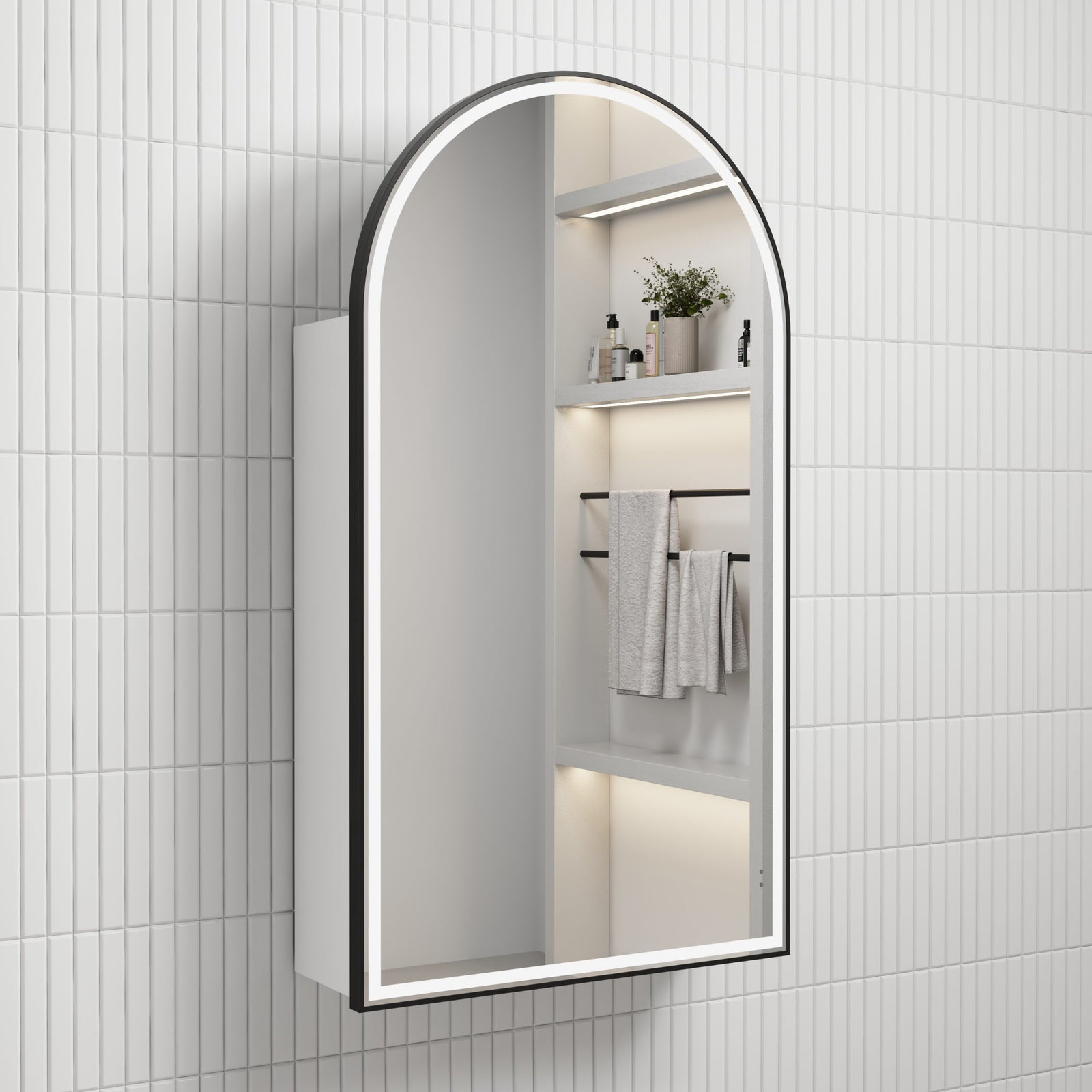Aulic Canterbury Arch LED Shaving Cabinet Matte White Matte Black