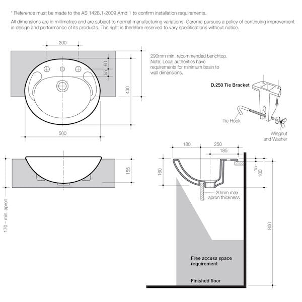 Caroma Concorde 500 Semi Recessed Basin - 1TH