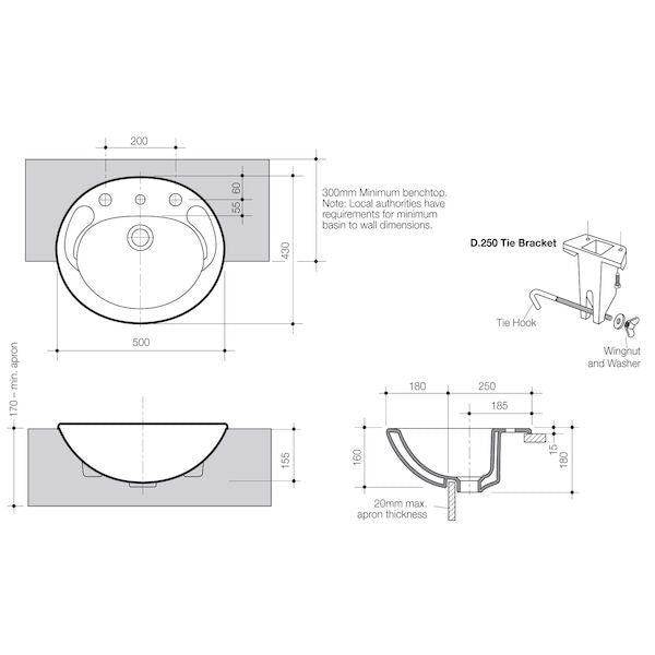 Caroma Concorde 500 Semi Recessed Basin - 1TH