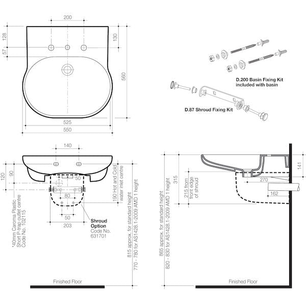 Caroma Opal® Sole 550 Wall Basin 1TH