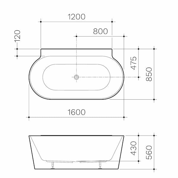 Clark Round Back to Wall Freestanding Bath 1600mm (with Overflow)