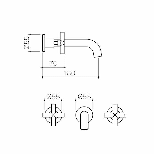 Clark Cross Wall Basin/Bath Set 180mm - Lead Free