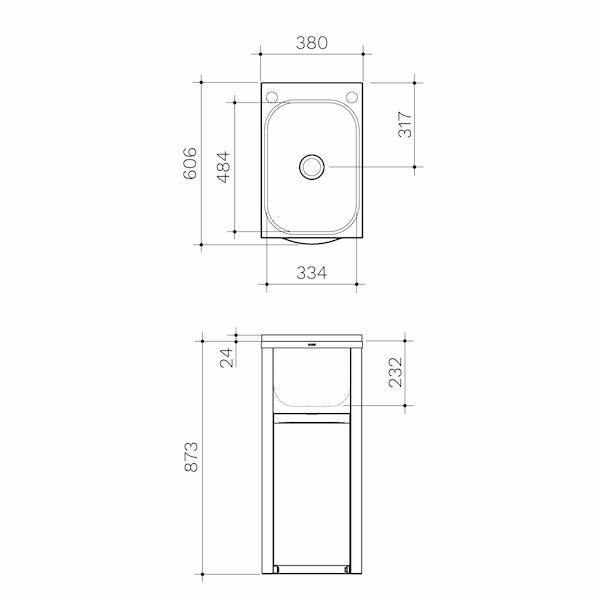Clark Eureka 35 Litre Compact Tub & Cabinet, Single By-Pass (Includes one flexible by-pass kit)