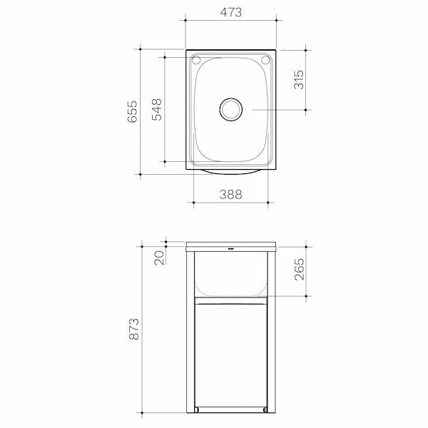 Clark Eureka 45 Litre Compact Tub & Cabinet, Flexible By-Pass (Includes one flexible by-pass kit)