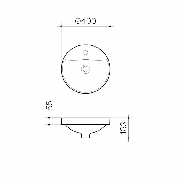 Clark Round Inset Basin with Tap Landing 400mm (1 Tap Hole)
