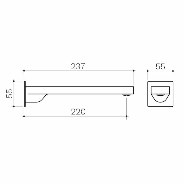 Clark Square Wall Basin/Bath Outlet 220mm - Lead Free