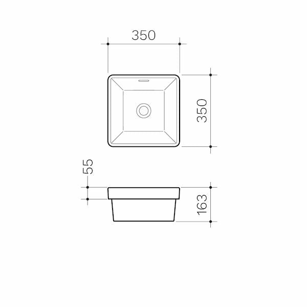 Clark Square Inset Basin 350mm (No Tap Hole)
