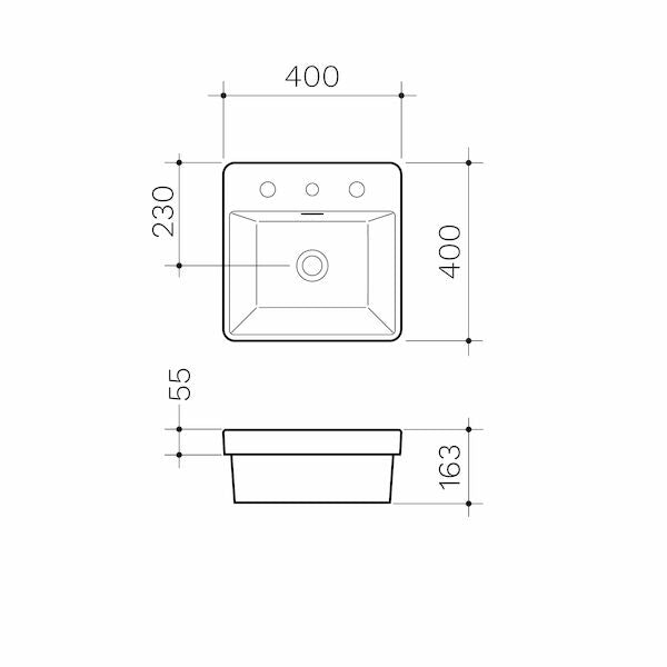 Clark Square Inset Basin with Tap Landing 400mm (1 Tap Hole)