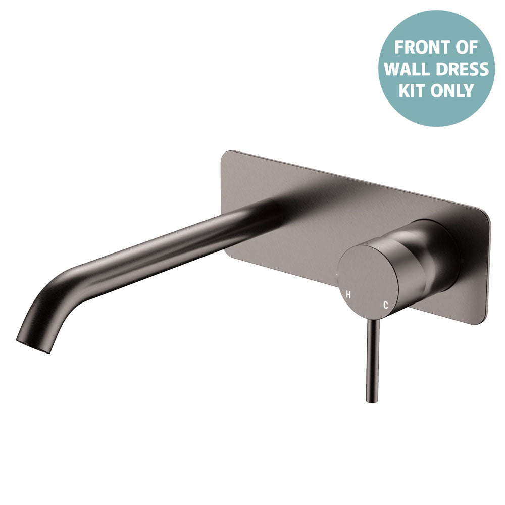 Kaya Basin/Bath Wall Mixer Dress Kit, Rectangular Plate, 200mm Outlet - Gun Metal