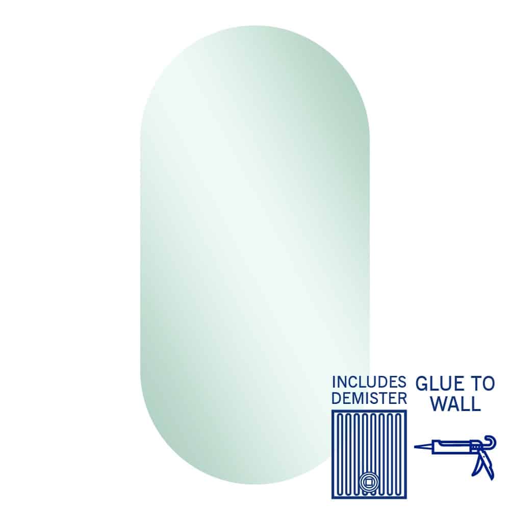 Duke Polished Edge Pill Mirror Glue-to-Wall and Demister