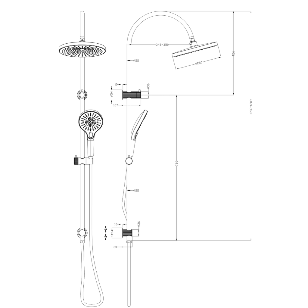 Bella Vista Mica Gooseneck Dual Shower Rail
