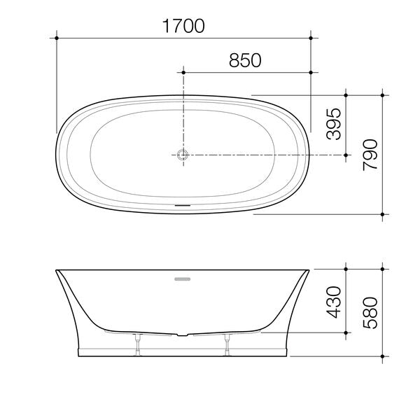 Caroma Riviere 1700mm Freestanding Bath with Overflow