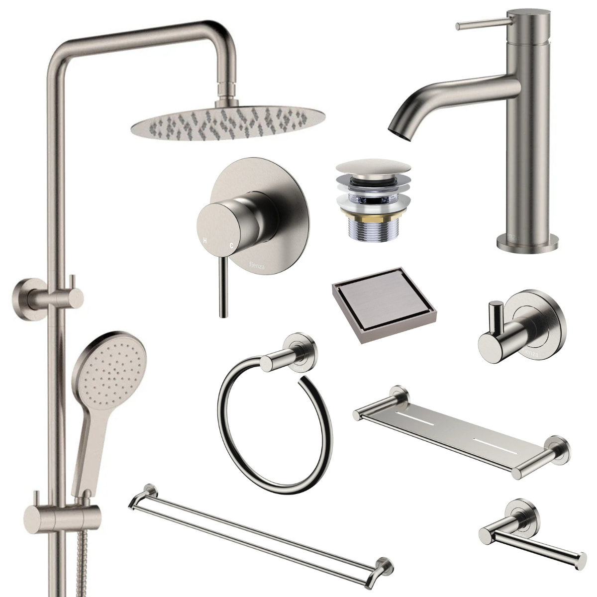 Fienza Kaya Bathroom 10 Piece Package – Brushed Nickel