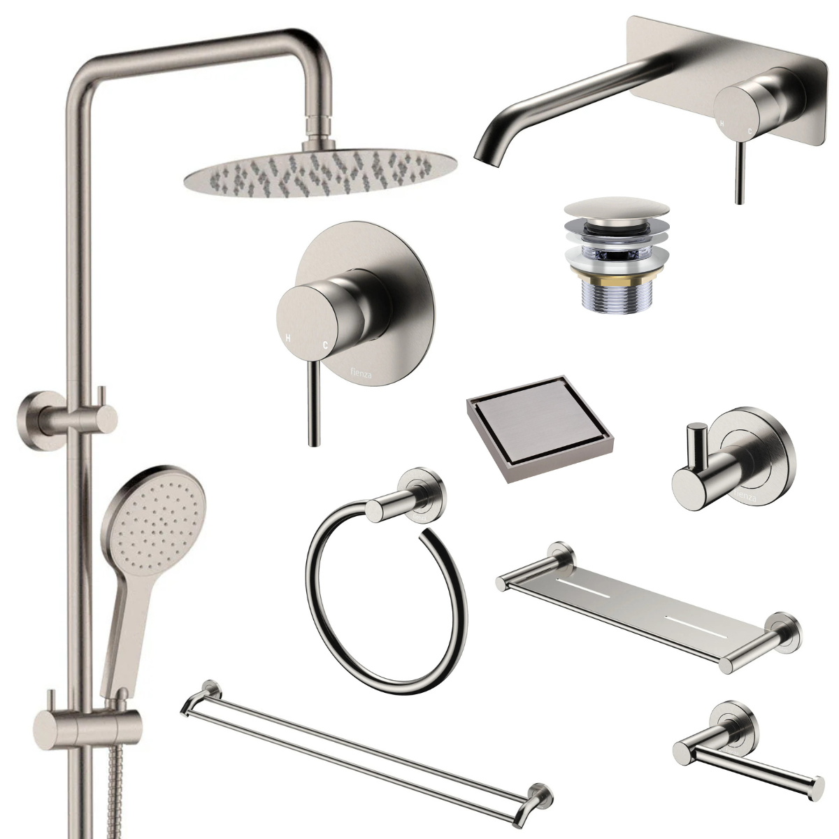 Fienza Kaya Bathroom 10 Piece Package – Brushed Nickel