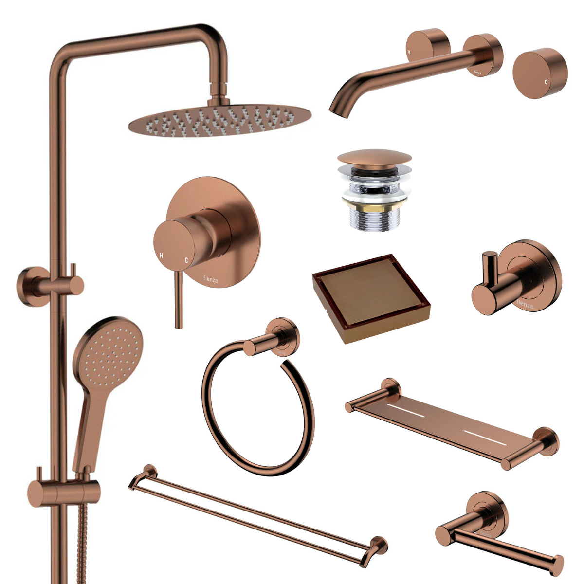 Fienza Kaya Bathroom 10 Piece Package – Brushed Copper