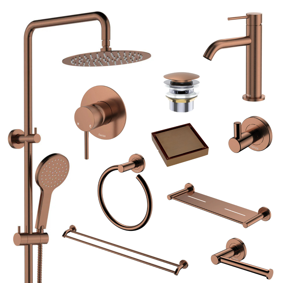 Fienza Kaya Bathroom 10 Piece Package – Brushed Copper