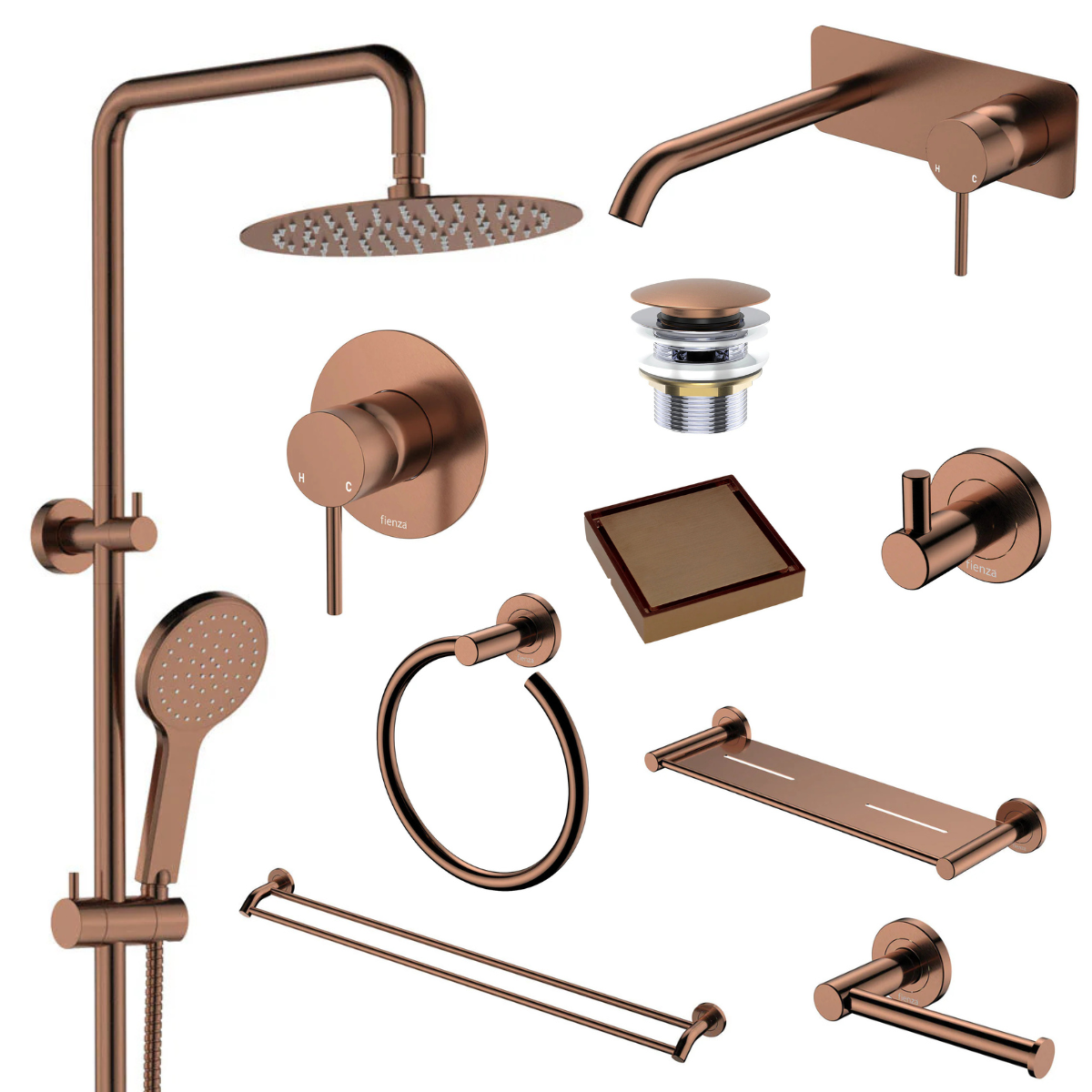 Fienza Kaya Bathroom 10 Piece Package – Brushed Copper